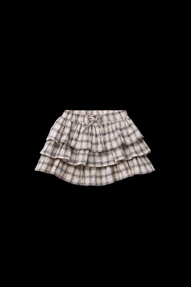 Zara PLAID RUFFLE SKIRT - Beige - Image 0