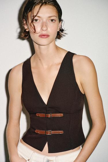TOP WITH BUCKLES - Brown by Zara