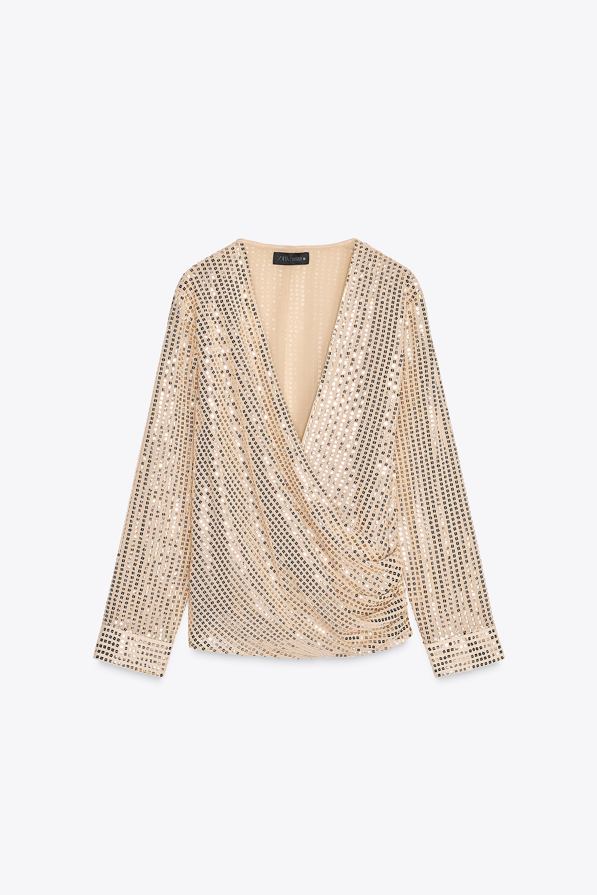 gold sequin wrap top