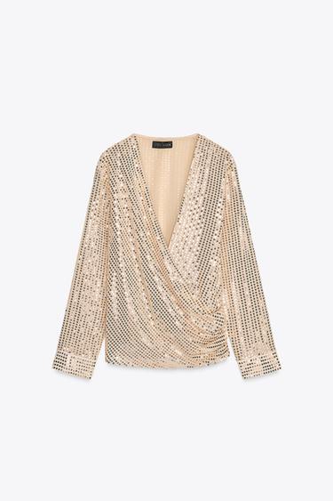 WICKELBLUSE PAILLETTEN - Gold von Zara