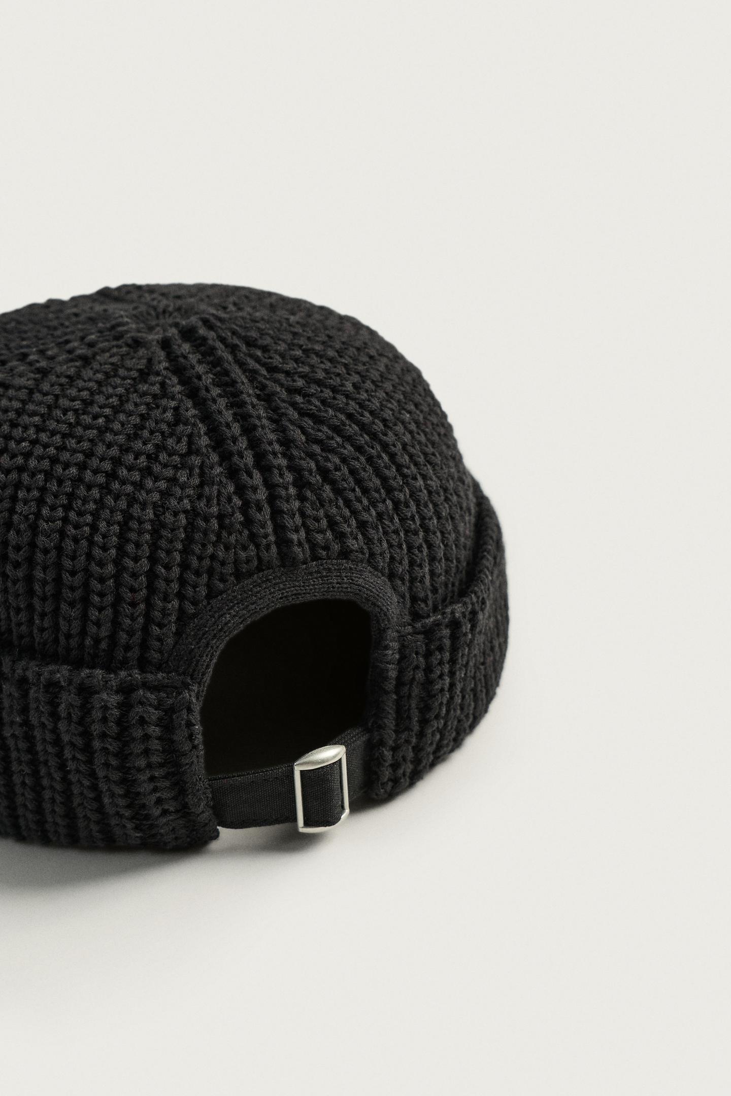 Мужская шапка Zara Cotton Blend Knit Beanie, цвет: Чёрный — фото 6