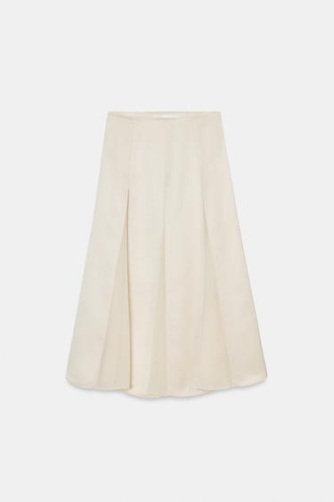 ZW COLLECTION COMBINED BOX PLEAT MIDI SKIRT - Ecru by Zara