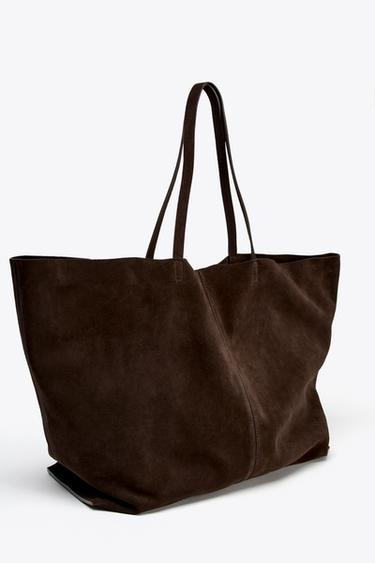 MAXI SUEDE TOTE BAG - Chocolate by Zara - Image 3