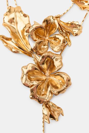 COLLIER DOUBLE MÉTALLIQUE FLEURS - Doré de Zara - Image 3