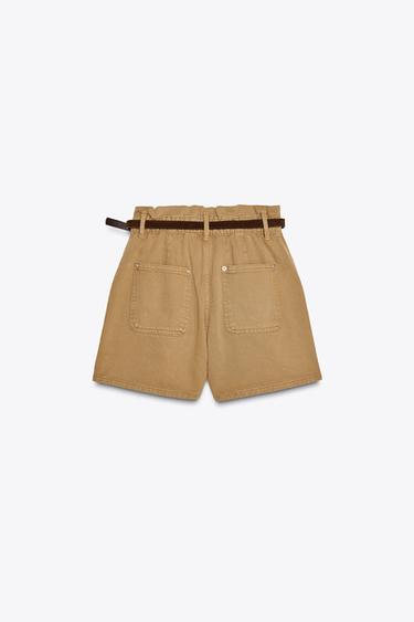 SHORT Z1975 EN JEAN PAPERBAG AVEC CEINTURE - Marron foncé de Zara - Image 6