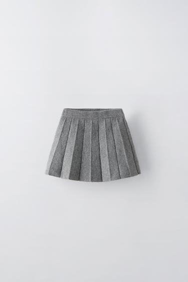 Zara BOX PLEAT KNIT SKIRT - Gray
