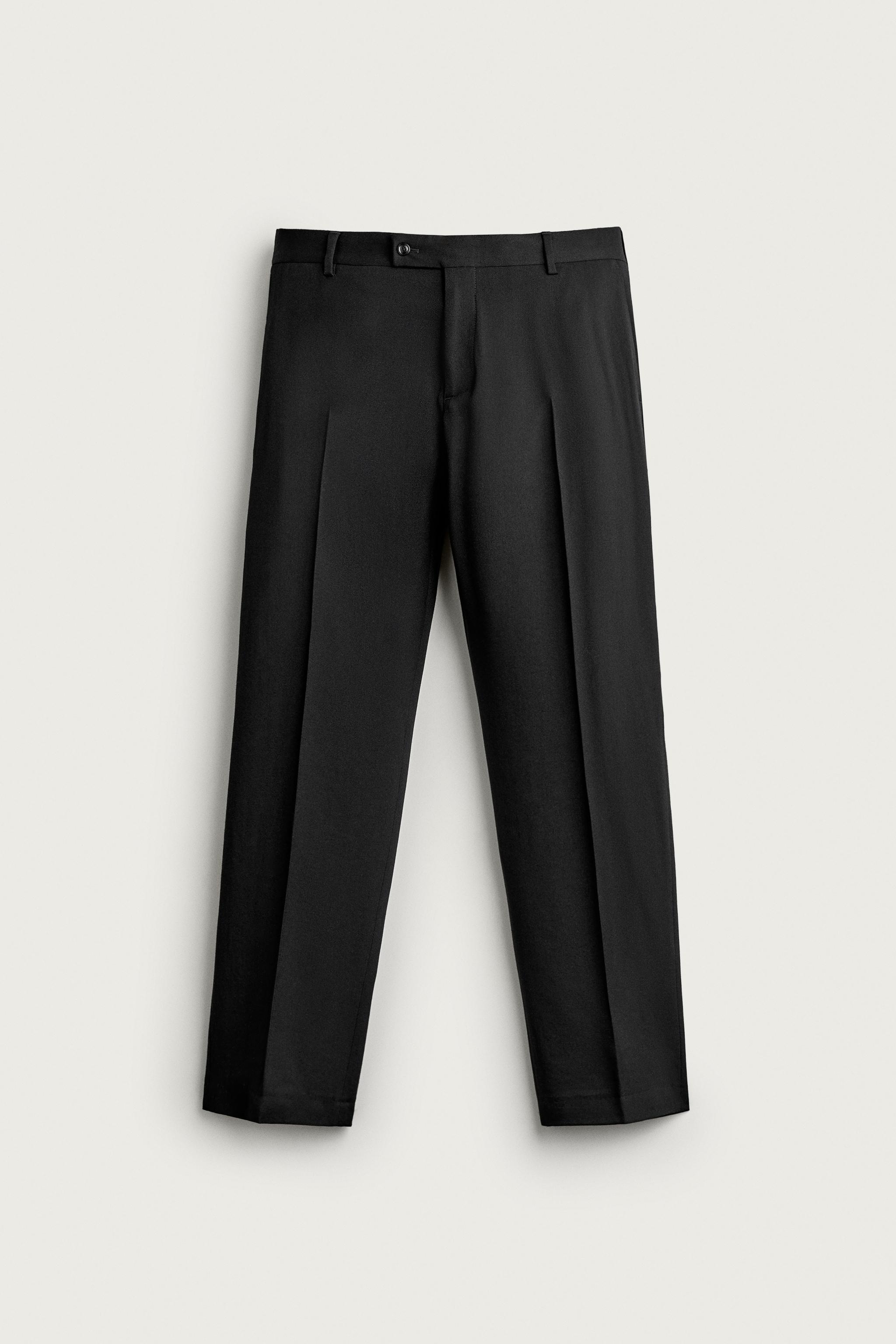100% WOOL REGULAR-FIT SUIT PANTS — Black