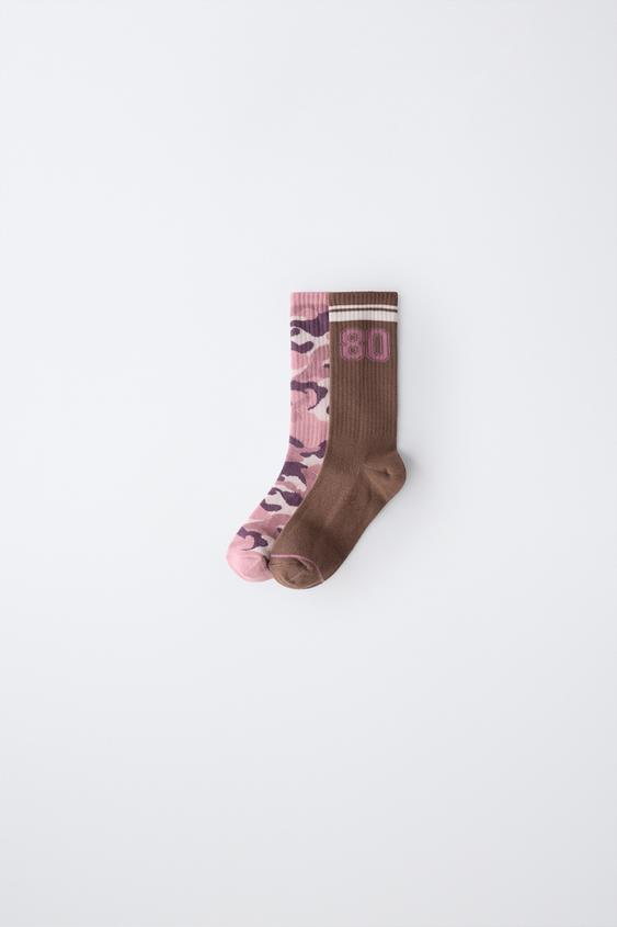 2-PACK OF MID-CALF PRINTED SOCKS - Pink / Mauve by Zara - Image 0
