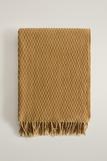 DIAMOND CHENILLE BLANKET — Mustard 1