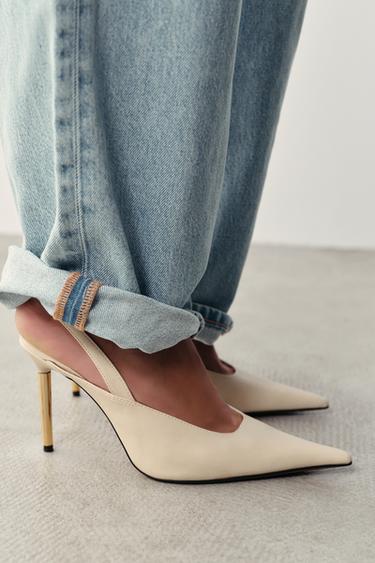 METALLIC HEEL SLINGBACK SHOES - White by Zara