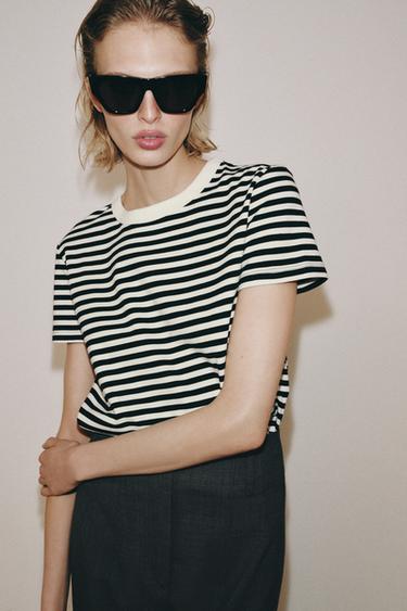 T-SHIRT INTERLOCK MANCHES COURTES - rayures de Zara - Image 3