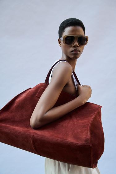 LEATHER MAXI TOTE BAG - Burgundy Red by Zara