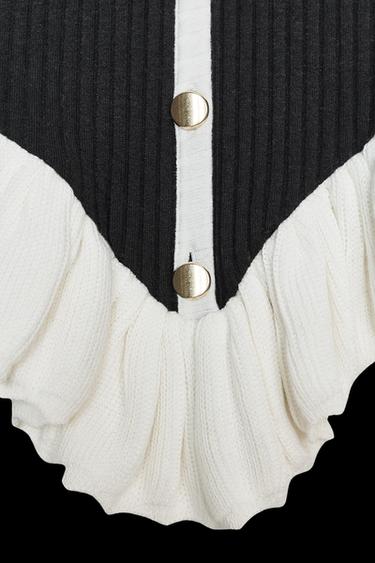 Zara RIBBED BUTTON TOP - Black / White