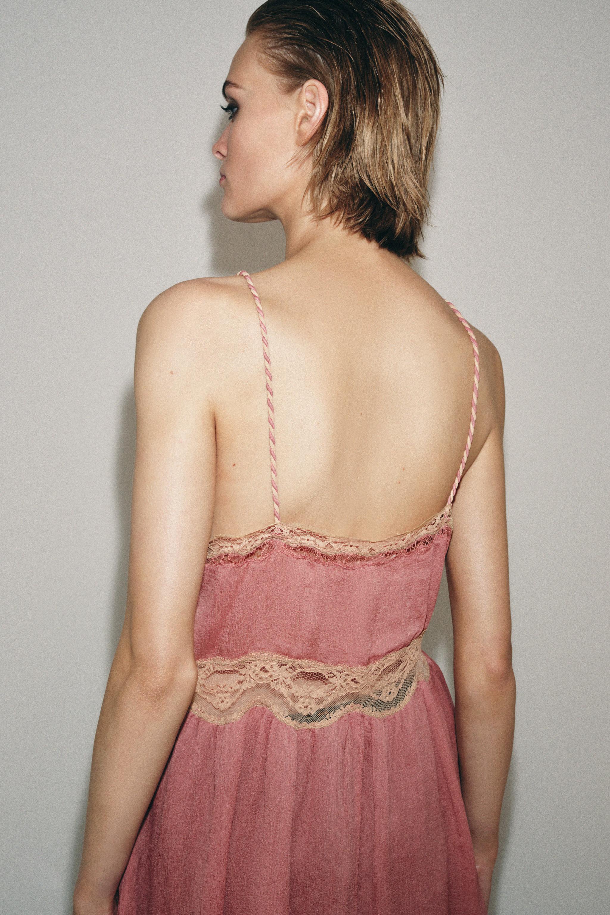 ZW COLLECTION LACE CAMISOLE TOP - Pink | ZARA United States