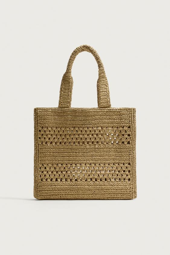 ÇANTË SHOPPER ME NDËRTHURJE - E bardhë e papërpunuar nga Zara - Imazh 0