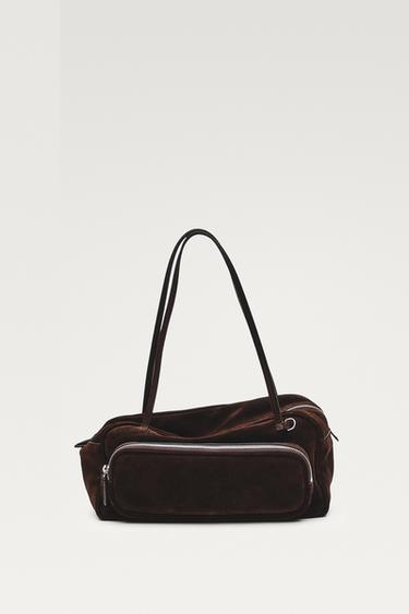 Medium split suede leather bowling bag — Mink 3