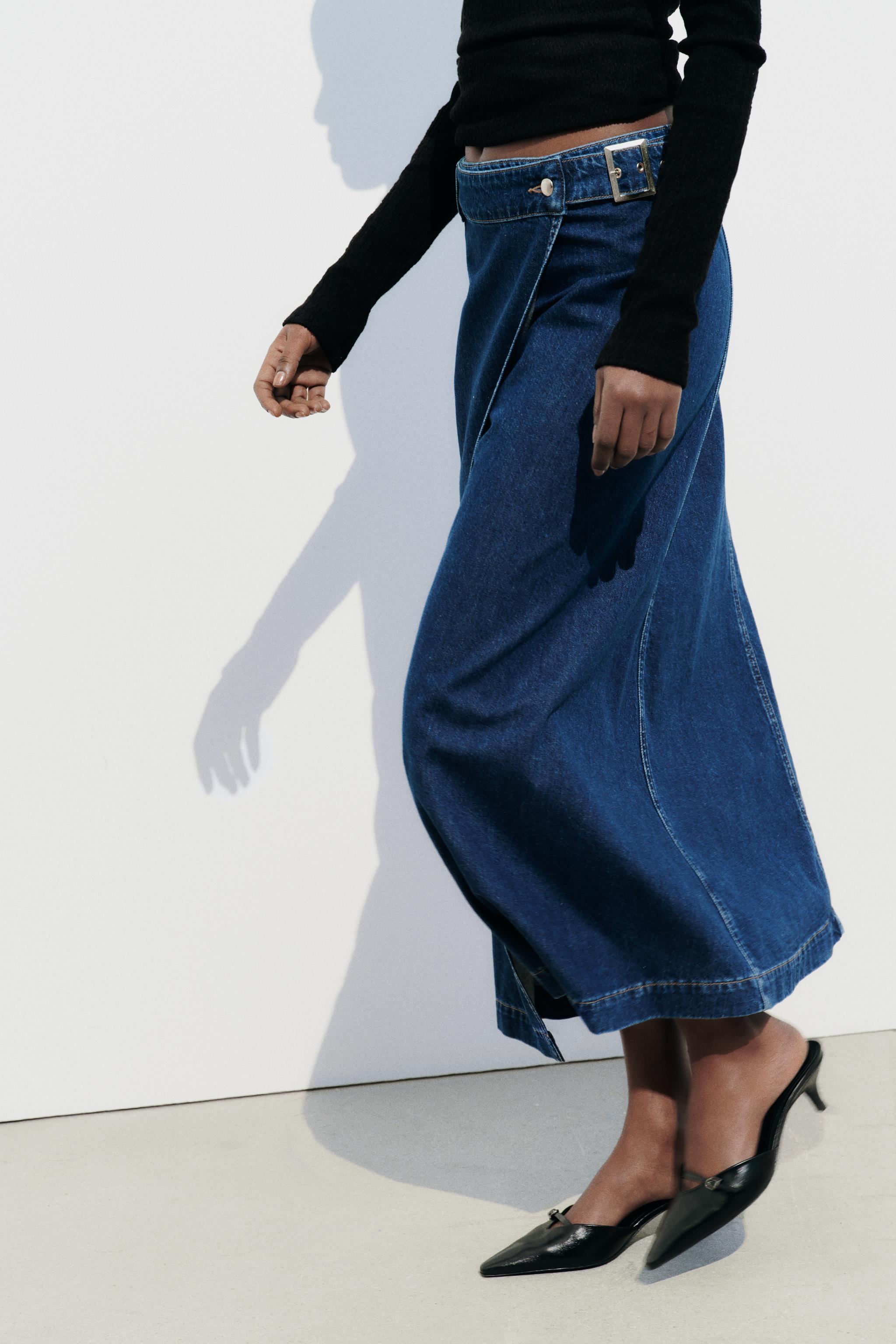 Z1975 SIDE BUCKLE DENIM MIDI SKIRT