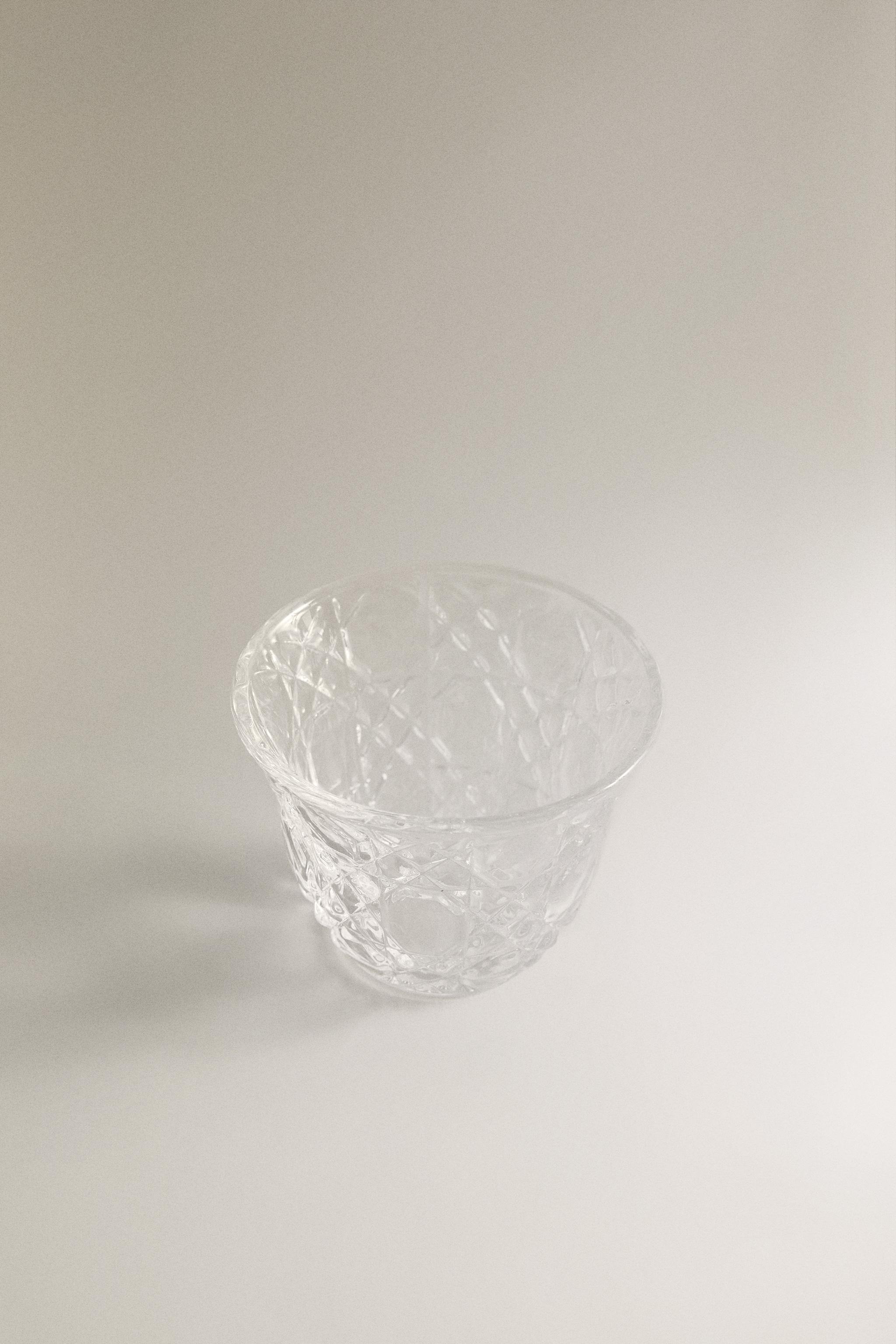 SMALL GLASS TUMBLER WITH RAISED DESIGN — Transparent