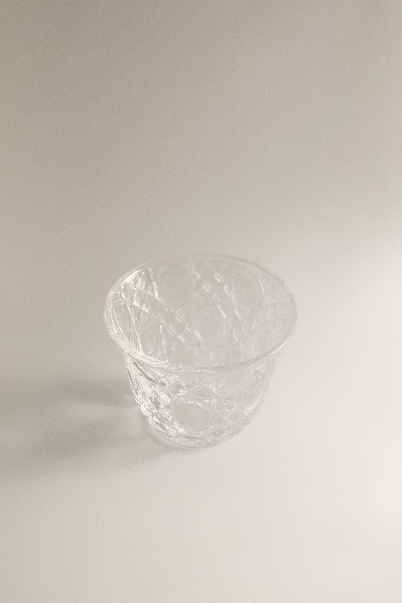 SMALL GLASS TUMBLER WITH RAISED DESIGN — Transparent