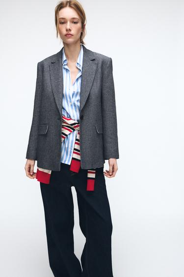 STRAIGHT BLAZER WITH PADDED SHOULDERS - Blue by Zara