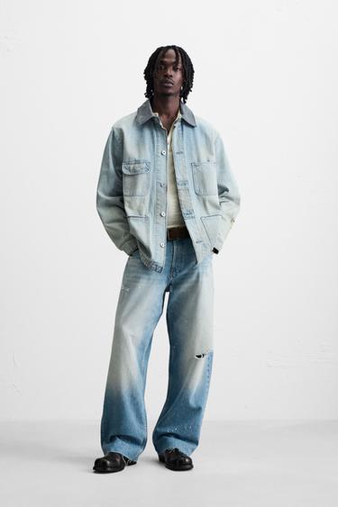SOBRECAMISA DENIM LAVADO EFECTO VINTAGE - Azul claro de Zara