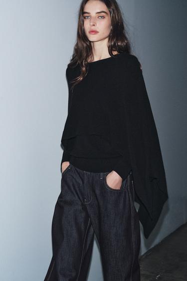 KNITTED JUMPER WITH CAPE - Black by Zara