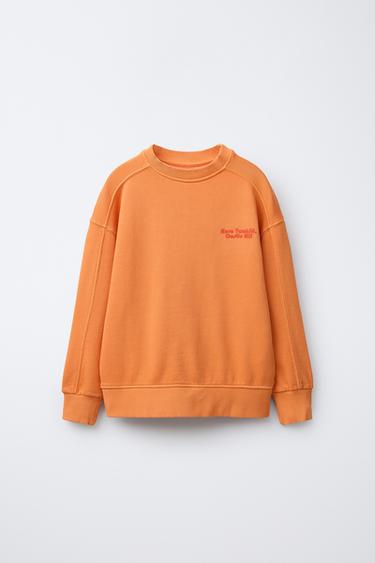 ENSEMBLE SWEAT À INSCRIPTION ET BERMUDA À ÉTIQUETTE - Orange de Zara - Image 1