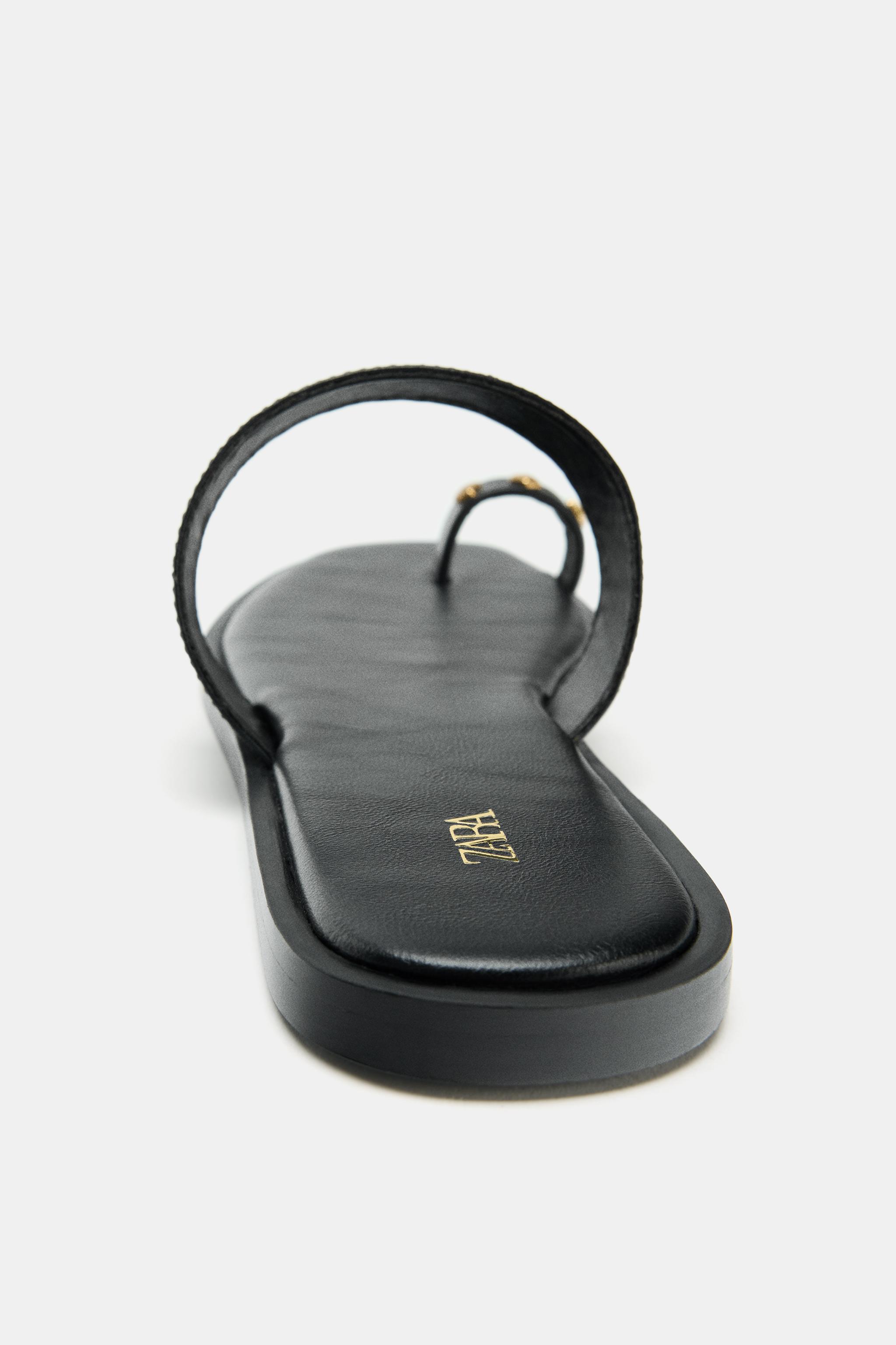 METALLIC BEAD TOE POST SANDALS - Black | ZARA India