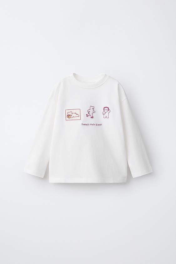 EMBROIDERED DETAIL T-SHIRT - Oyster-white by Zara - Image 0