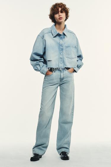 Zara TRF MID-RISE WIDE LEG JEANS - Light blue