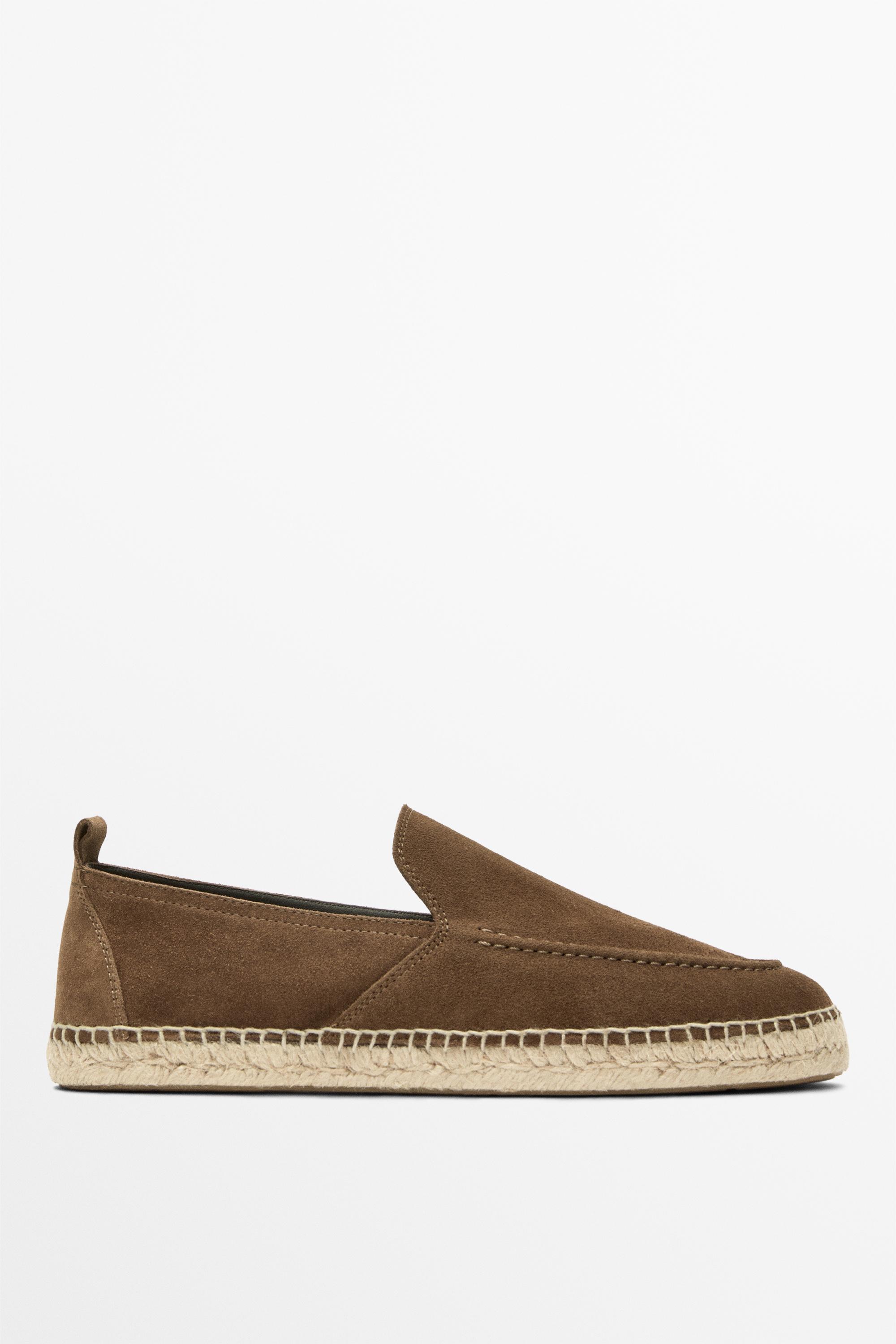 Leather espadrilles with moc toe — taupe brown
