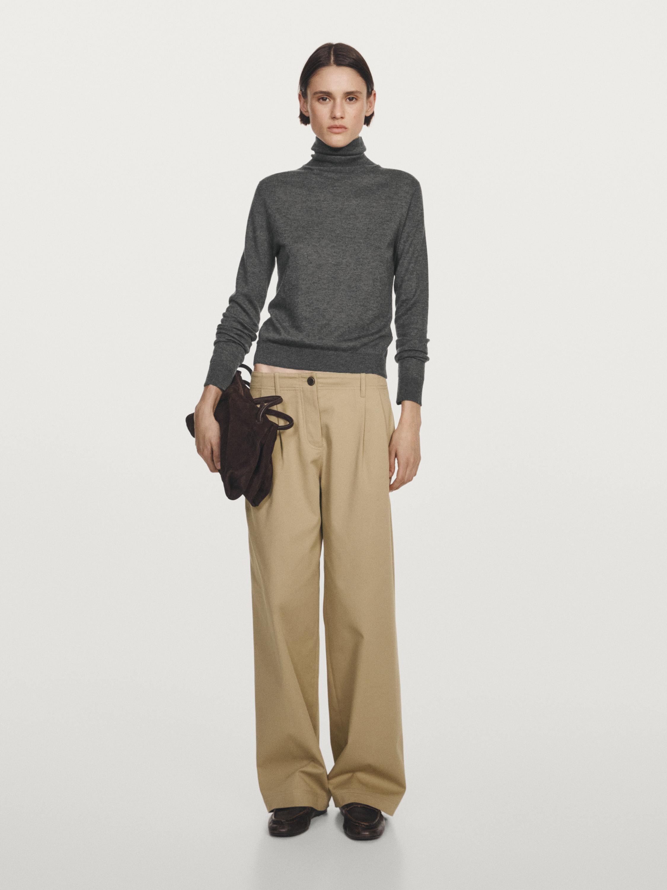 Wool blend high neck knit sweater