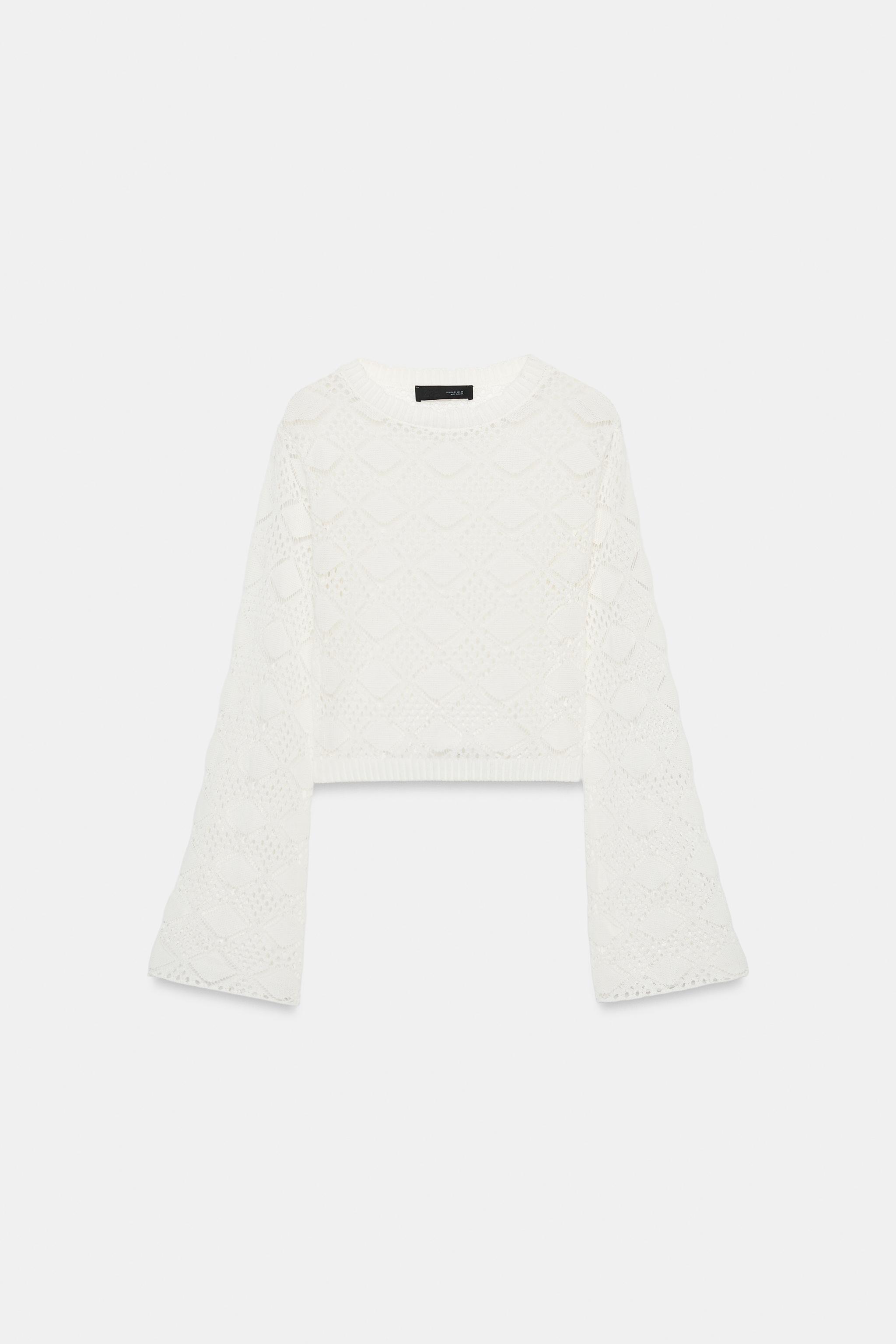 POINTELLE KNIT FLARED SLEEVE JUMPER - White | ZARA United States