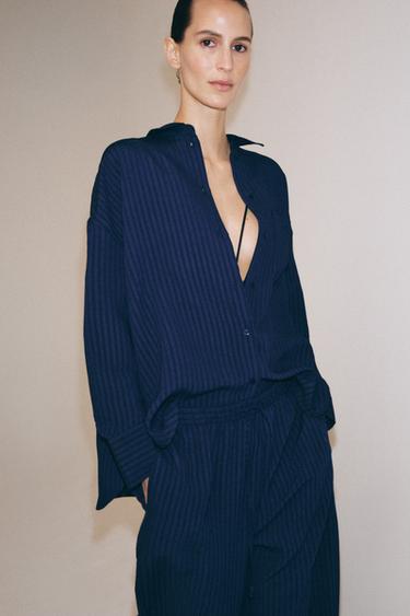 Zara ZW COLLECTION JACQUARD STRIPED SHIRT - Navy blue