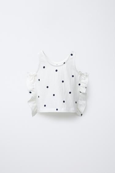 TOP TEXTURA VOLANTES ESTAMPADO - Crudo de Zara