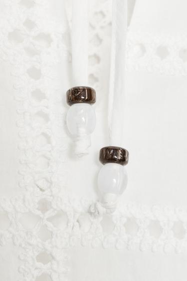 BLOUSE COURTE BRODÉE ET PERFORÉE - Blanc de Zara - Image 5