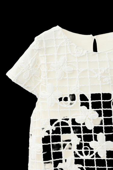 Zara FLORAL TULLE DRESS - Ecru