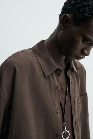 Zara RELAXED FIT FLOWY SHIRT - Brown