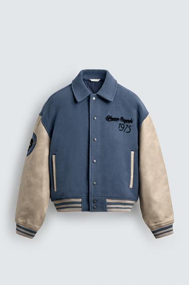 CAZADORA BOMBER ACOLCHADA PARCHES - Gris azul de Zara