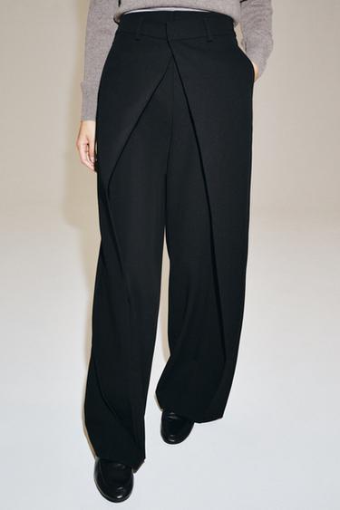 Zara ZW COLLECTION FRONT PLEAT TROUSERS - Black