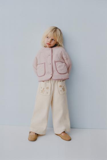 JAQUETA ACOLCHOADA COM LAÇOS BORDADOS WATER REPELLENT - Rosado da Zara