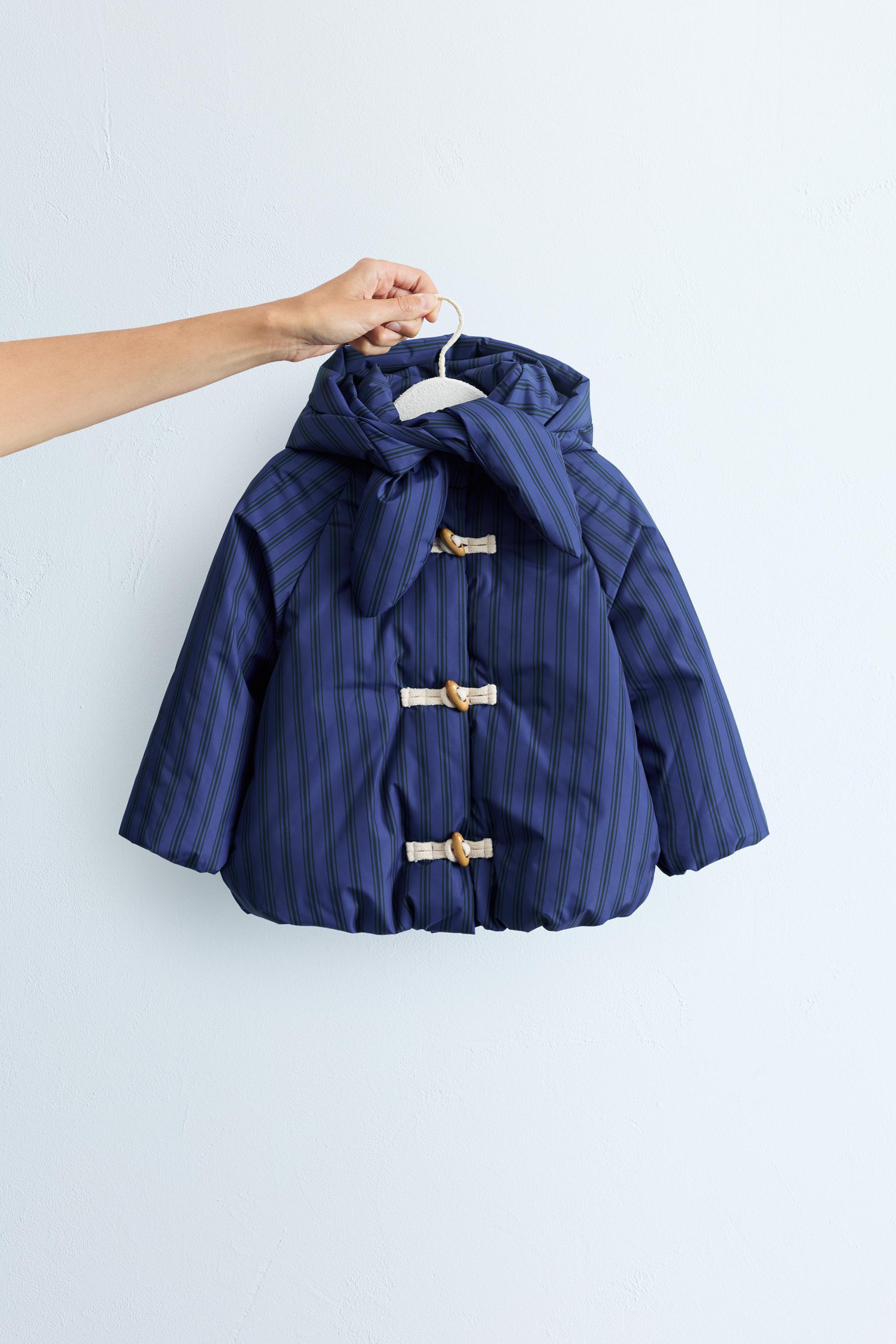 ZARA TIMELESS - STRIPED COAT WITH DETACHABLE HOODIE AND FROG FASTENING