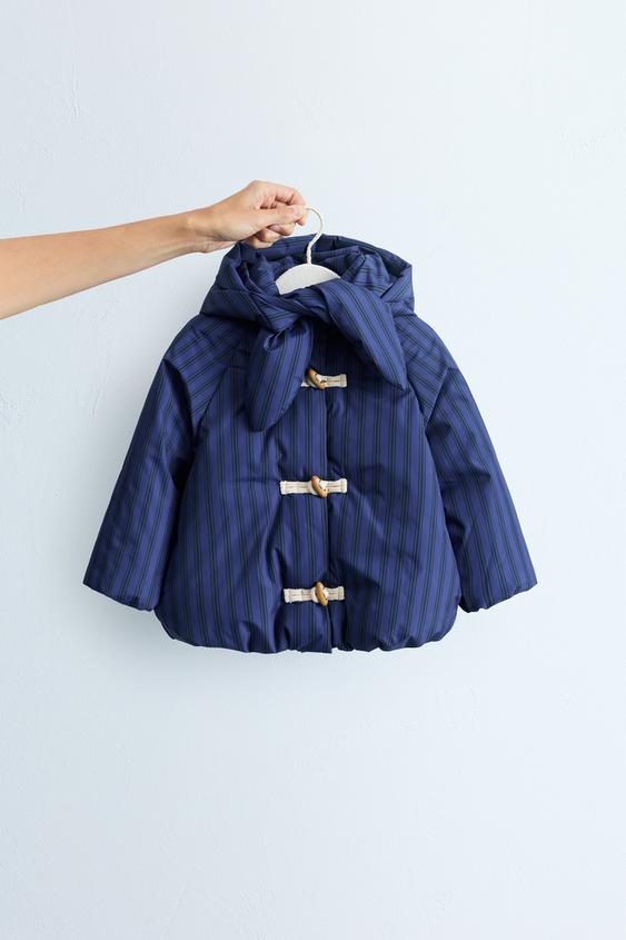 ZARA TIMELESS ストライプ柄 トグルボタン付フードコート - ネイビー 