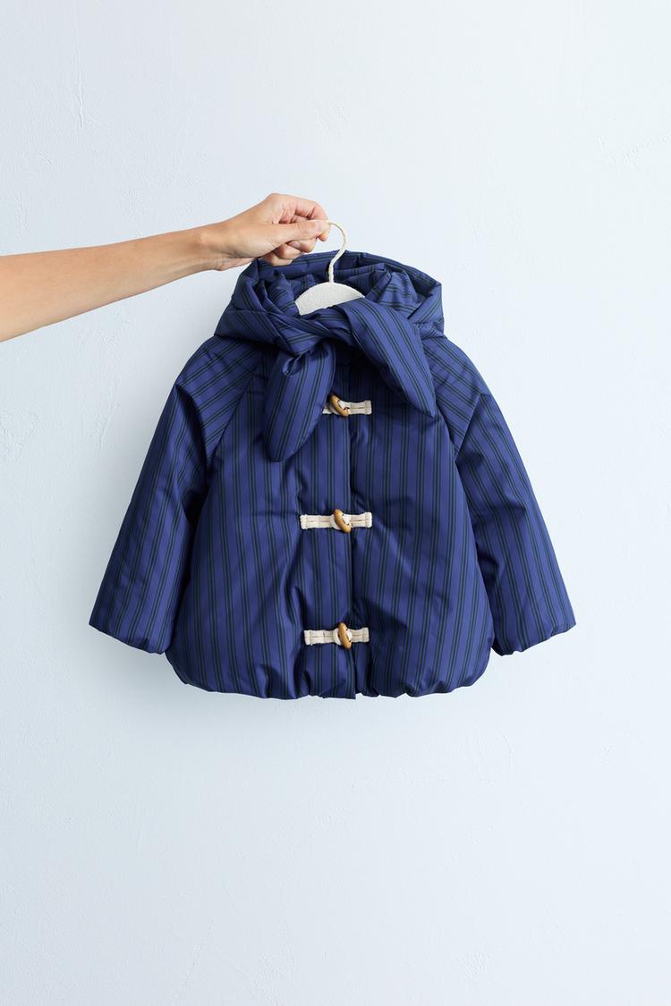 ZARA TIMELESS - Abrigo a rayas con capucha desmontable y cierre frog 3
