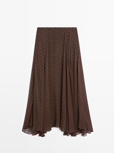 Zara Flared polka dot midi skirt - Brown