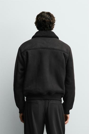 VESTE EFFET DAIM BI-MATIÈRE - Noir de Zara - Image 2