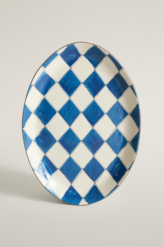 Zara BLUE DIAMOND CERAMIC BATHROOM TRAY - 藍色 / 白色 - 圖片 0