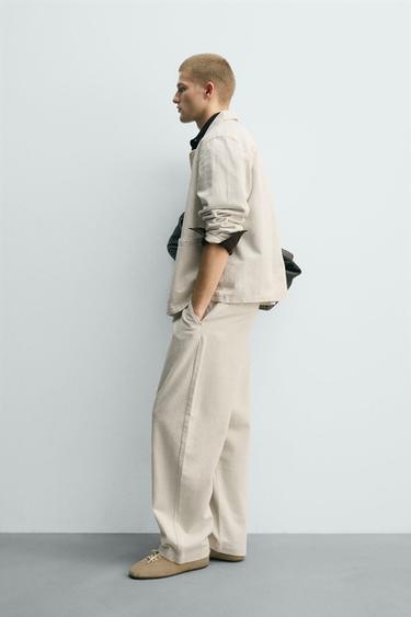 RELAXED FIT PINSTRIPED CHINOS - Ecru by Zara