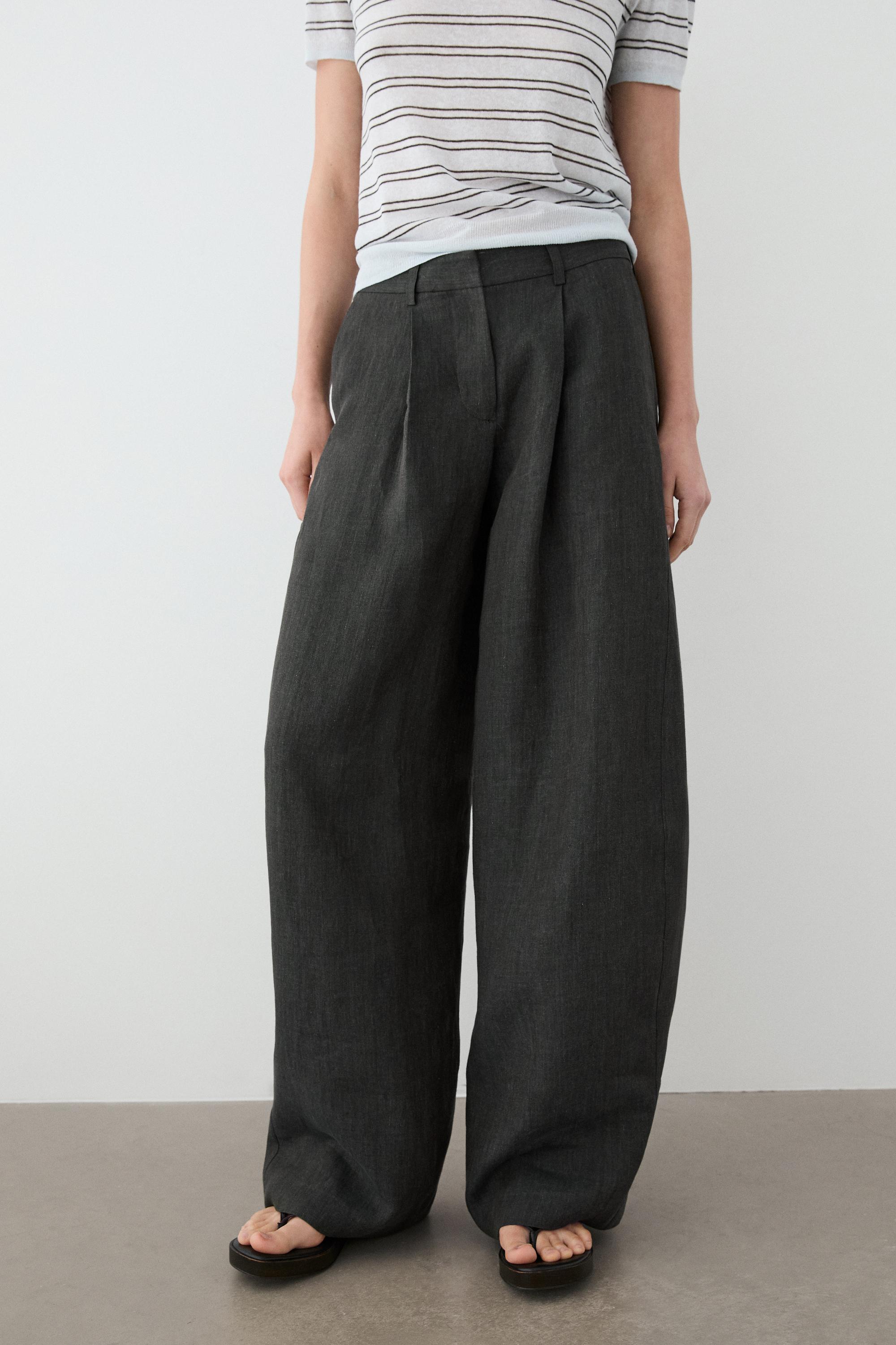 Melange trousers with linen side piece