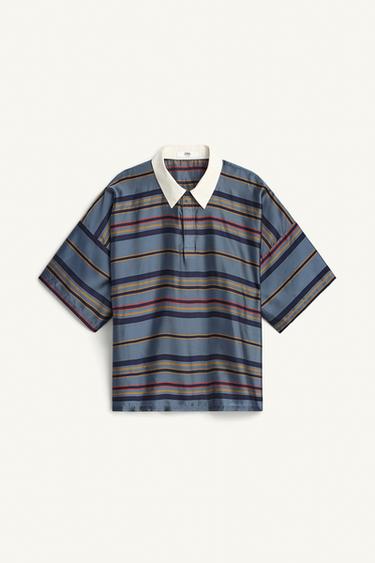 BOXY FIT CUPRO-SILK POLO SHIRT - Navy blue by Zara